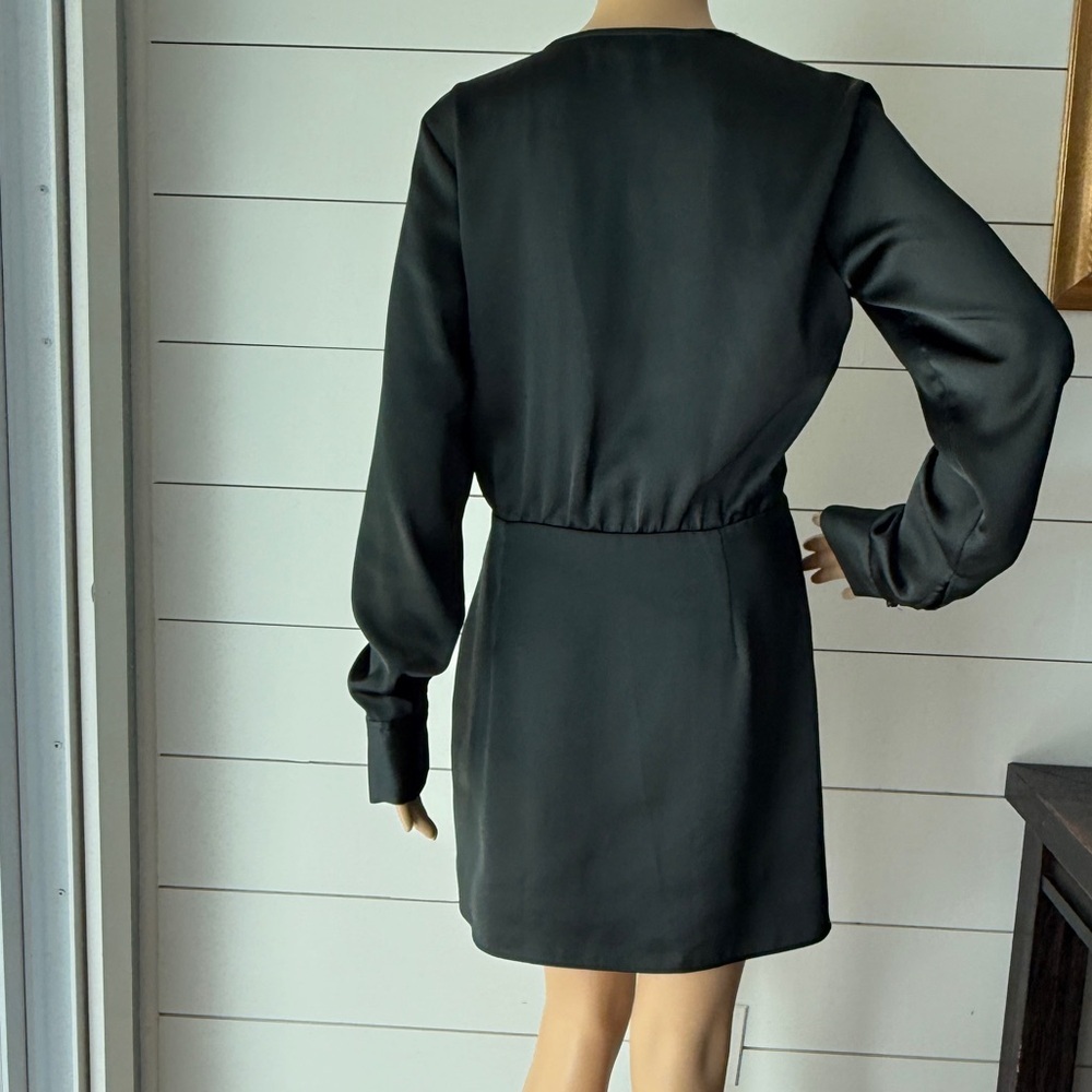 Zara Dark Green Long Sleeve Wrap Satin Dress Sz M - Picture 5 of 9